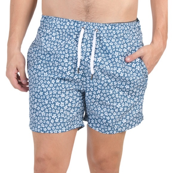 Onia Other - Onia Blue and White Swim Trunks with Elastic Waistband